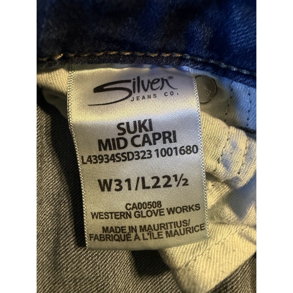 Silver Jeans Suki Capri Mid 31" x 22.5" blue denim stretch regular embroidery - Picture 15 of 15